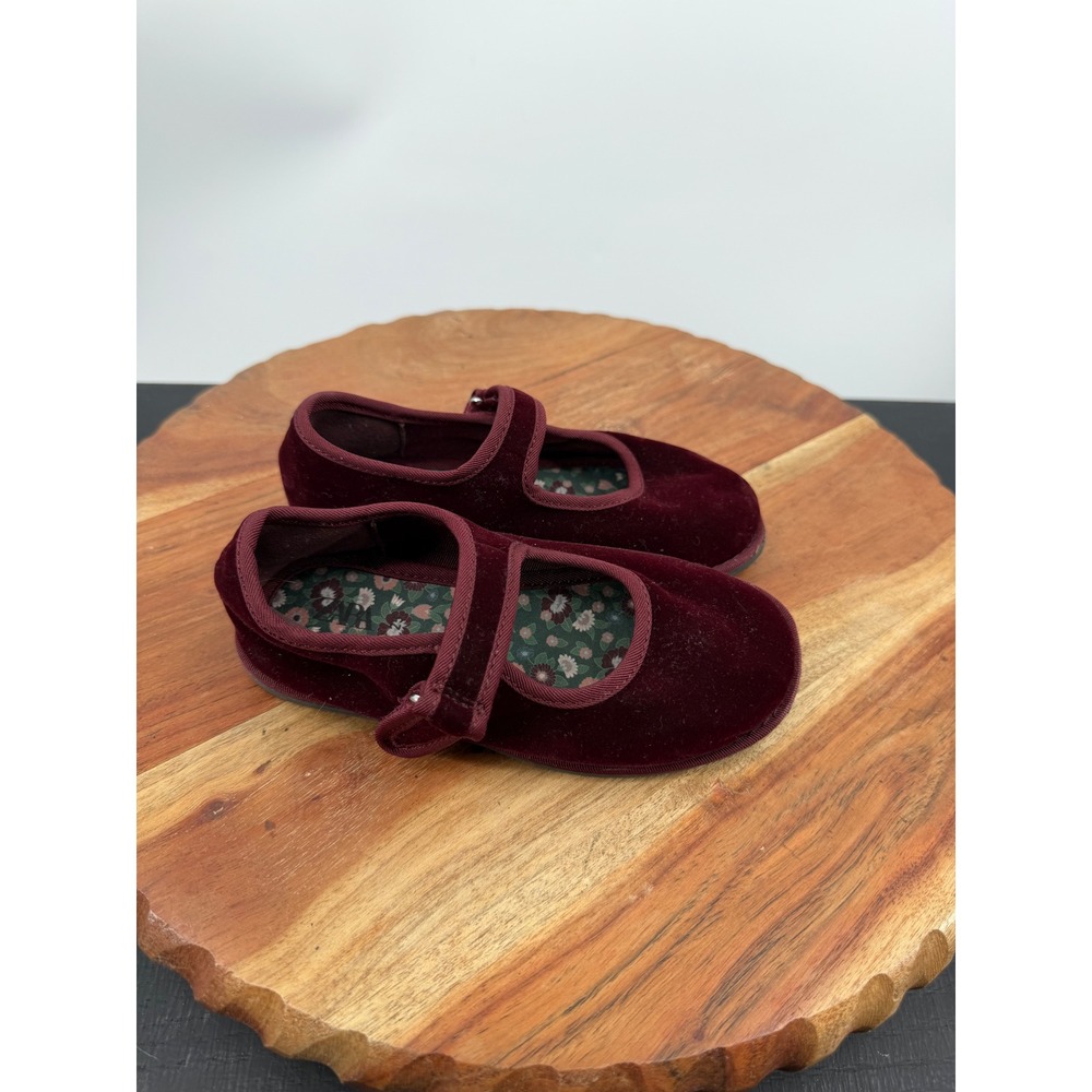 Zara Velvet Mary Jane Flats toddler 25 8.5-9 Burgundy Wine Floral Interior Strap